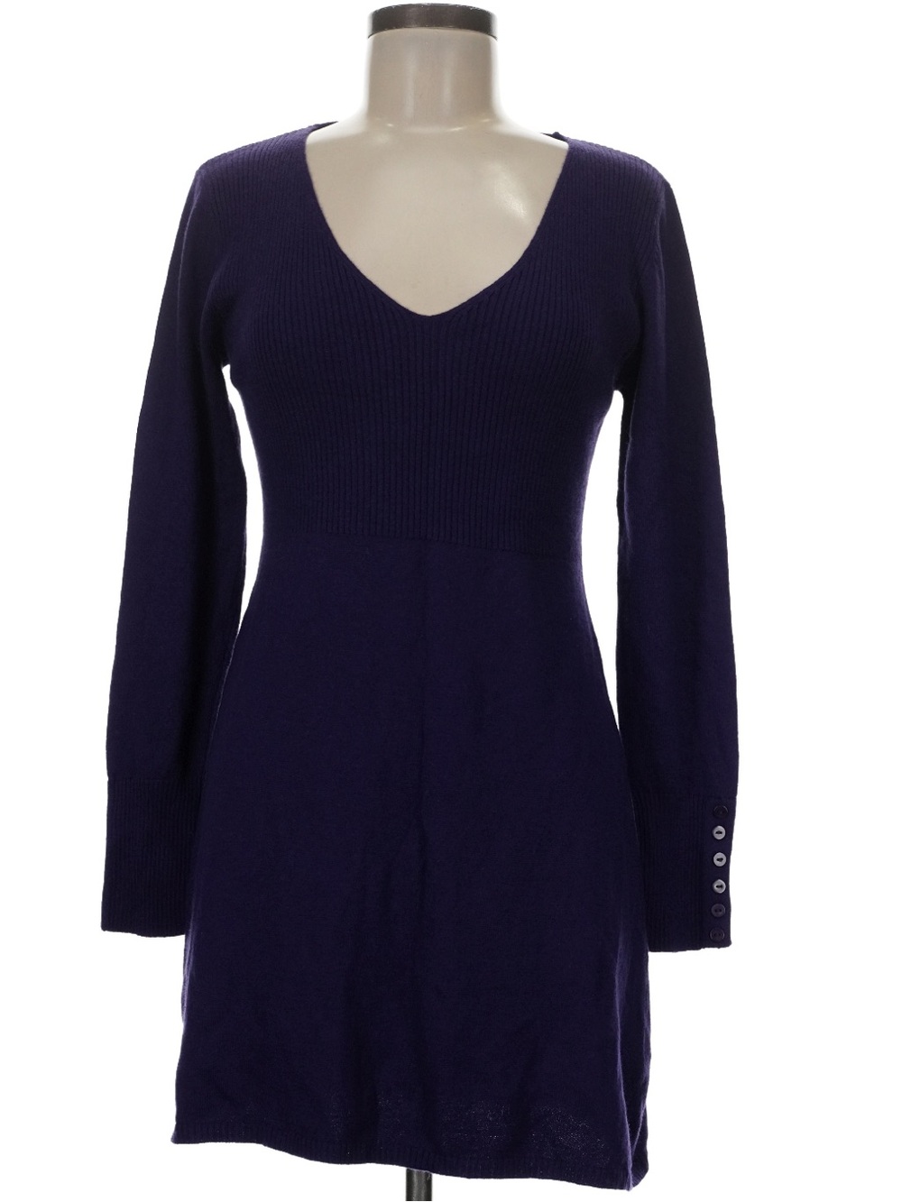 NWT FABRICI Purple Angora Wool Blend V Neck Long Sleeve Sweater Dress Medium